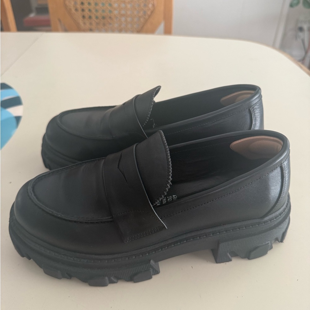 Silent D Coralie Chunky Lug Sole Black Leather Loafers - Picture 5 of 10